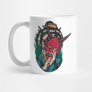 Hand drawing skull with oni mask Mug